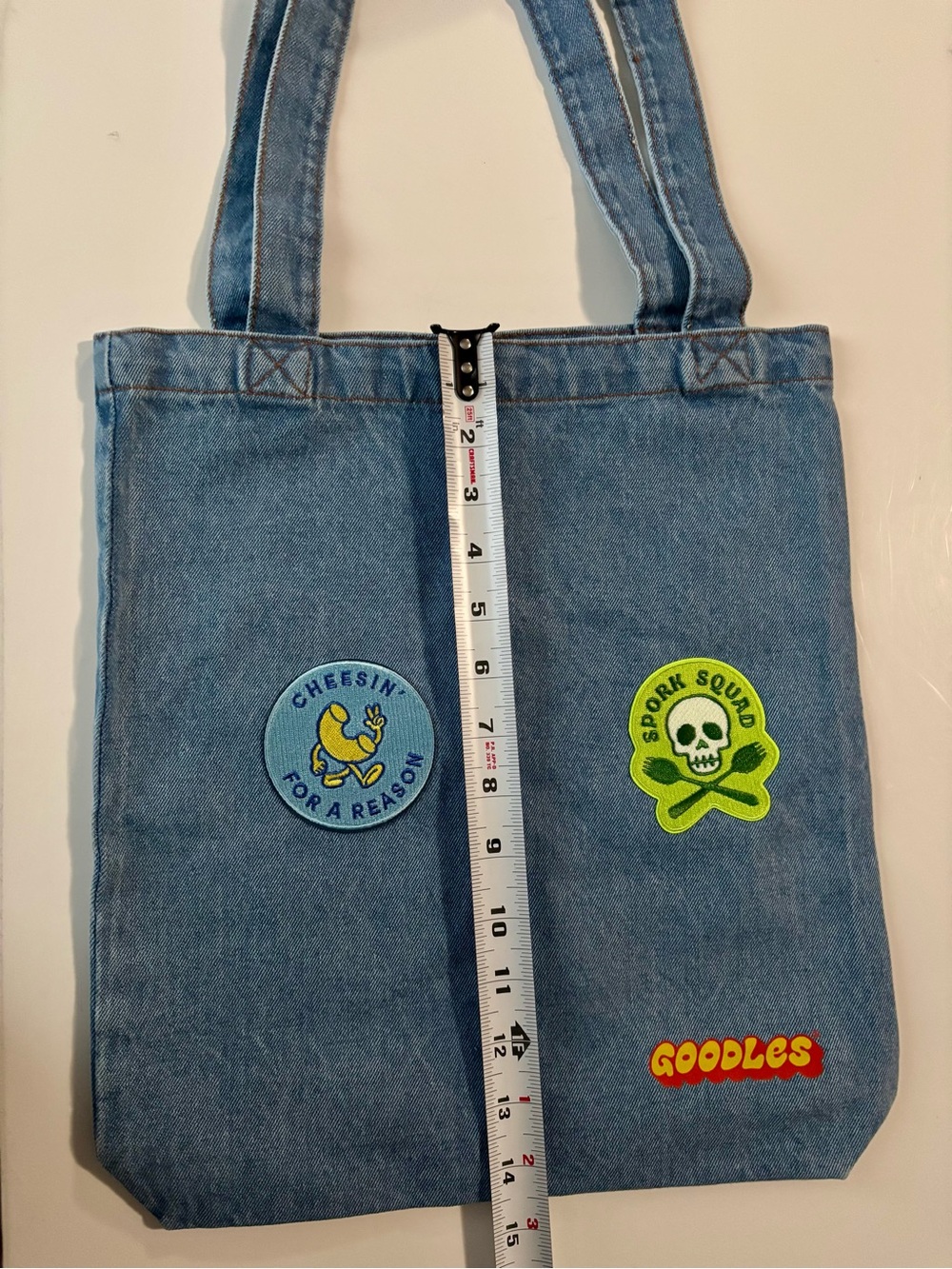 NEW Goodles Denim Totebag with Branded Patches from NYC Popup